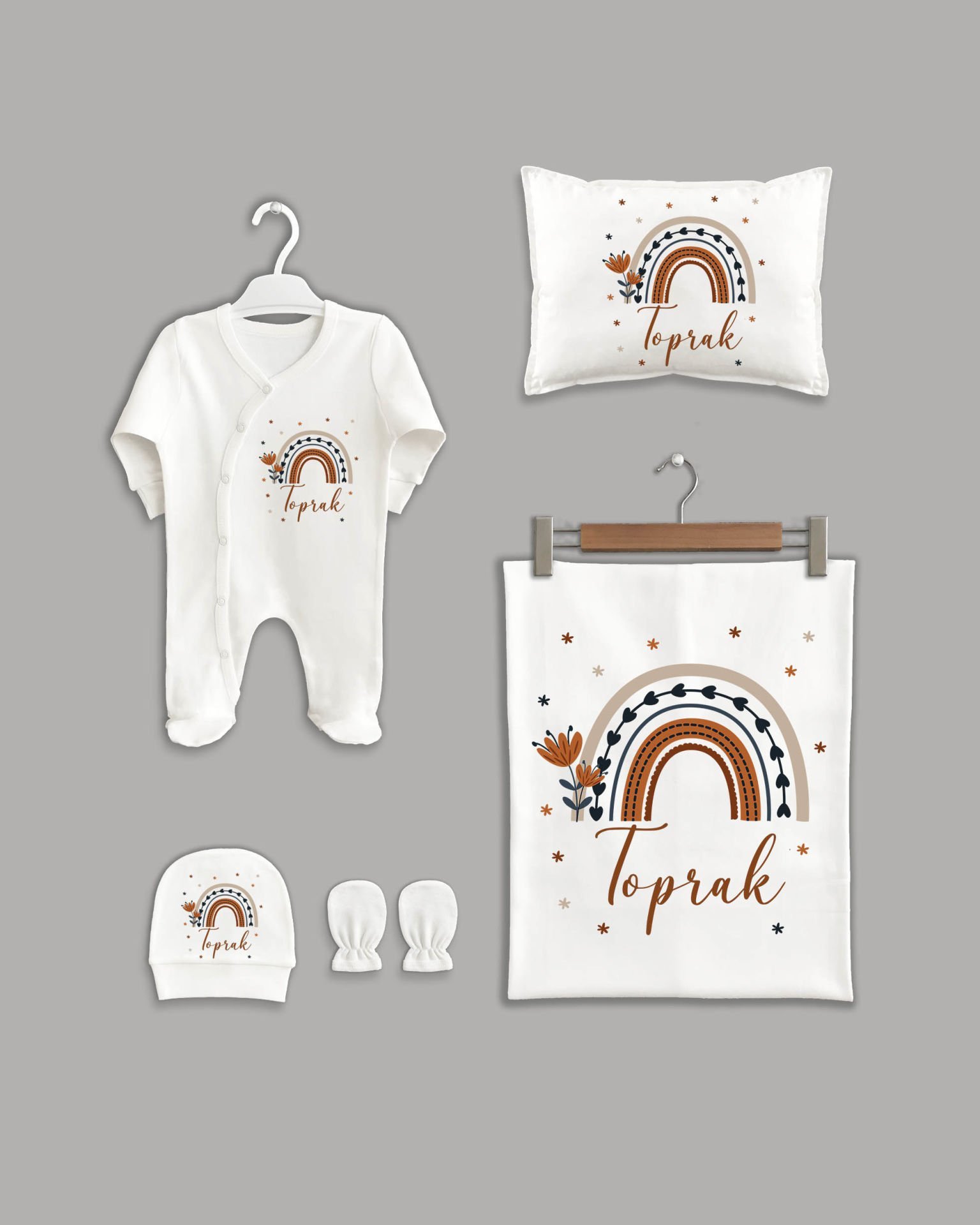 Çiçekli Gökkuşağı Modeli  5'li Organik İsme Özel Hastane Çıkışı